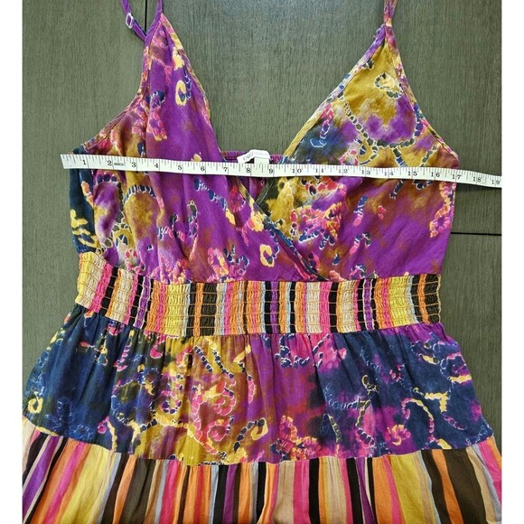 Cato Patchwork Tiered Maxi Dress Babydoll Size L Cotton Bohemian Spaghetti Strap - Picture 8 of 9